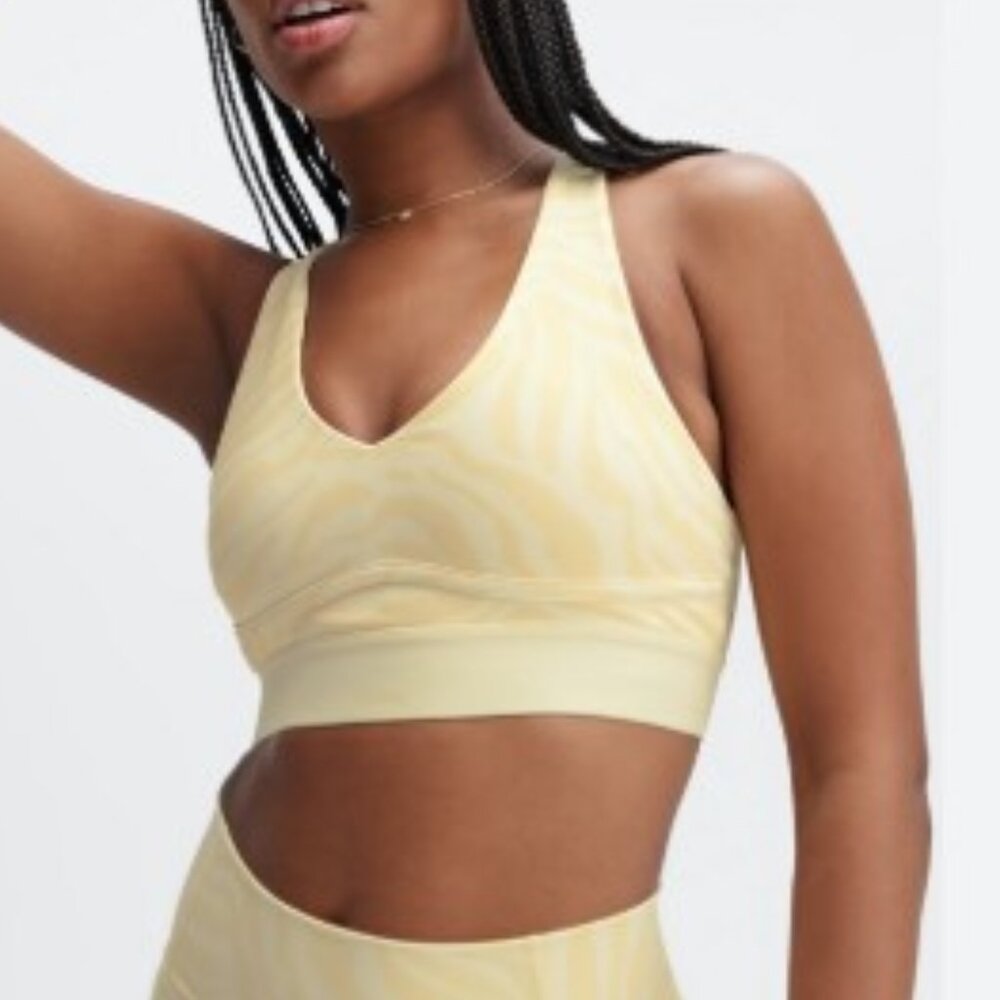 Fabletics All Day Every Day Bra Yellow Zebra Print V Neck Size L/XL
